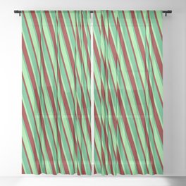 [ Thumbnail: Light Green, Maroon & Sea Green Colored Stripes/Lines Pattern Sheer Curtain ]
