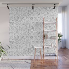 Light Grey Eastern Floral Pattern Wall Mural
