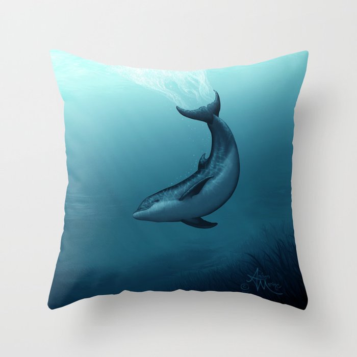 "Siren of the Blue Lagoon" by Amber Marine ~ Dolphin Art, Digital Painting, (Copyright 2015) Throw Pillow