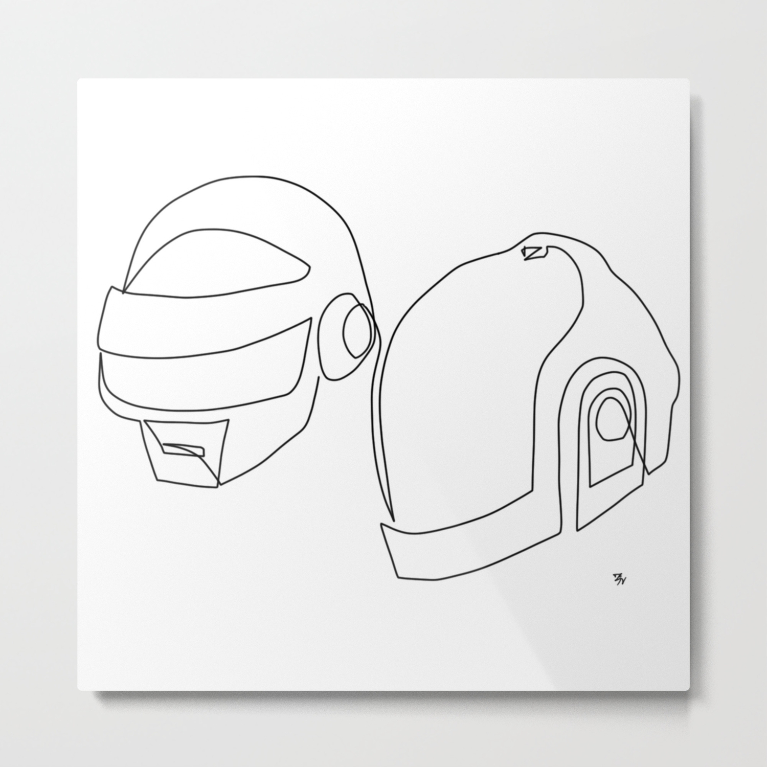 One Line Drawing Black And White Of Daft Punk Metal Print By Zenscious Society6