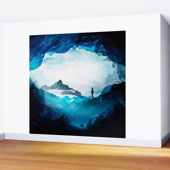 Figure Silhouette Blue Misty Mountains Wall Mural By Stoianhitrov