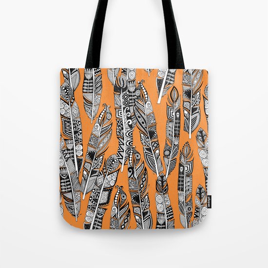 geo feathers orange Tote Bag