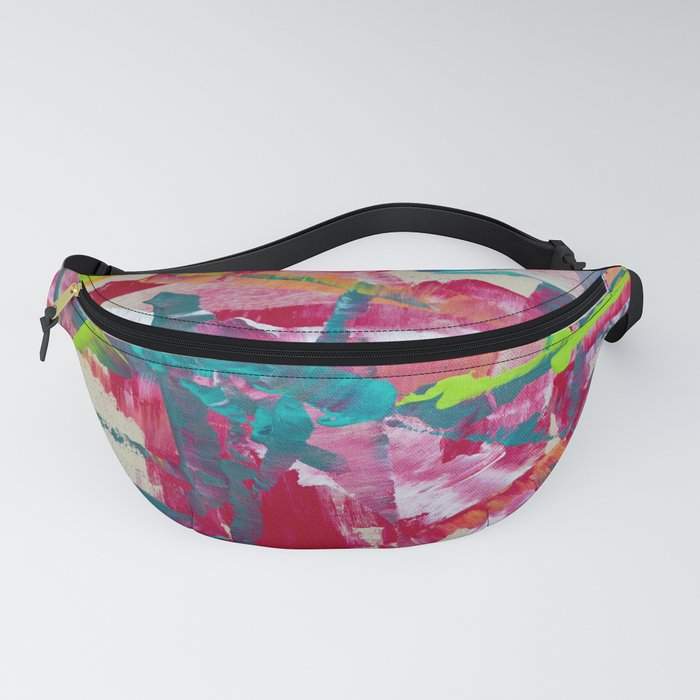 Confetti: A colorful abstract design in neon pink, neon green, and neon blue Fanny Pack