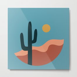 Desert Cactus Landscape  Metal Print | Oil, Deser, Decorative, Ink, Gouache, Warm, Boho, Watercolor, Archtecture, Abstract 