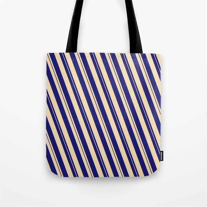 Midnight Blue & Tan Colored Lined Pattern Tote Bag