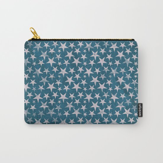White stars on grunge textured blue background Carry-All Pouch