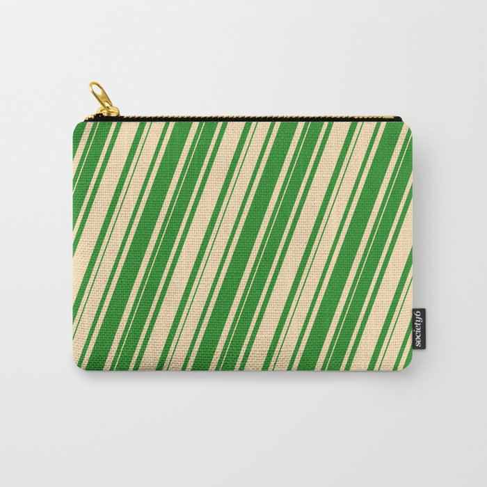 Beige & Forest Green Colored Pattern of Stripes Carry-All Pouch