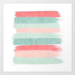 Stripes painted coral minimal mint teal bright southern charleston decor colors Art Print