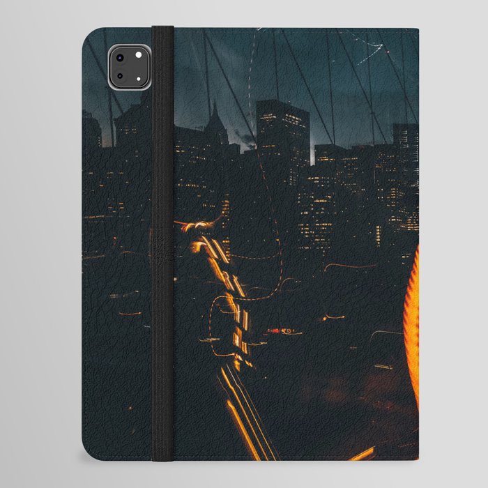 New York City Manhattan skyline from the Brooklyn Bridge at night iPad Folio Case