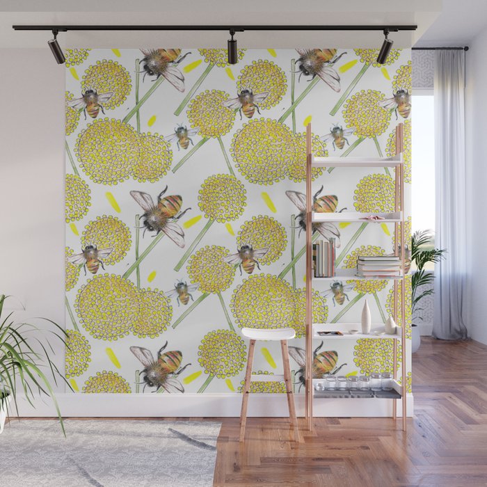 Billy Buttons & Honey Bees Wall Mural