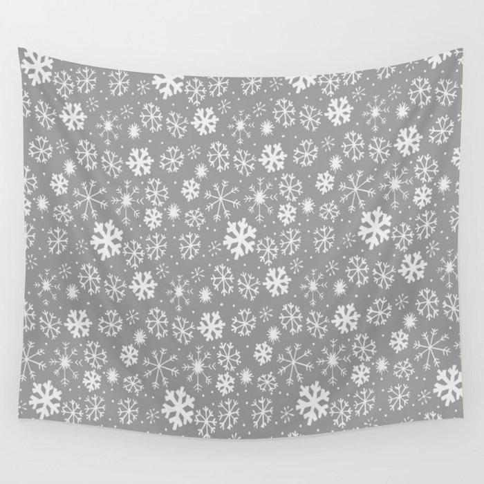 Snowflake Snowstorm In Silver Grey Wall Tapestry