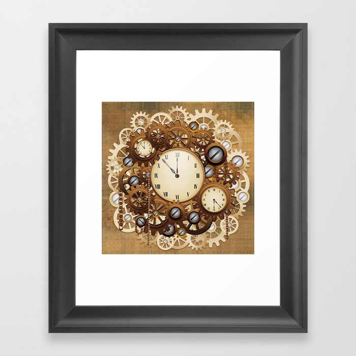 Steampunk Vintage Style Clocks and Gears Framed Art Print
