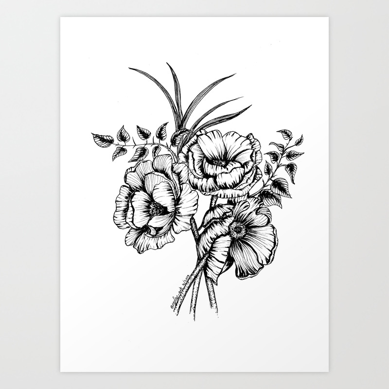 Flower Bouquet In Black And White Floral Line Drawing Pen And Ink Anemone Flowers Line Art Flor Art Print By Arcflorals Society6 Scribble border black and white. flower bouquet in black and white floral line drawing pen and ink anemone flowers line art flor art print by arcflorals