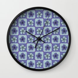 Simple modern floral checkered purple and blue daisy pattern Wall Clock