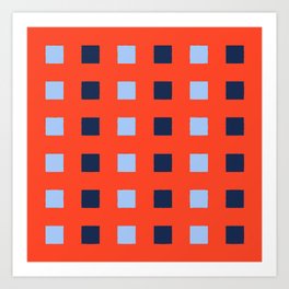 Geometric abstraction: dark and light cobalt blue squares on scarlet red Art Print