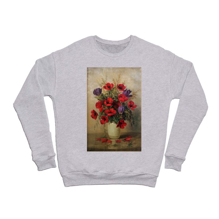 Vase of Red Poppies still life floral portrait painting by G.V. Geffen Crewneck Sweatshirt