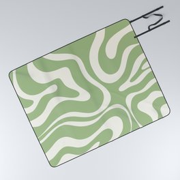 Modern Liquid Swirl Abstract Pattern in Light Sage Green and Cream Picnic Blanket