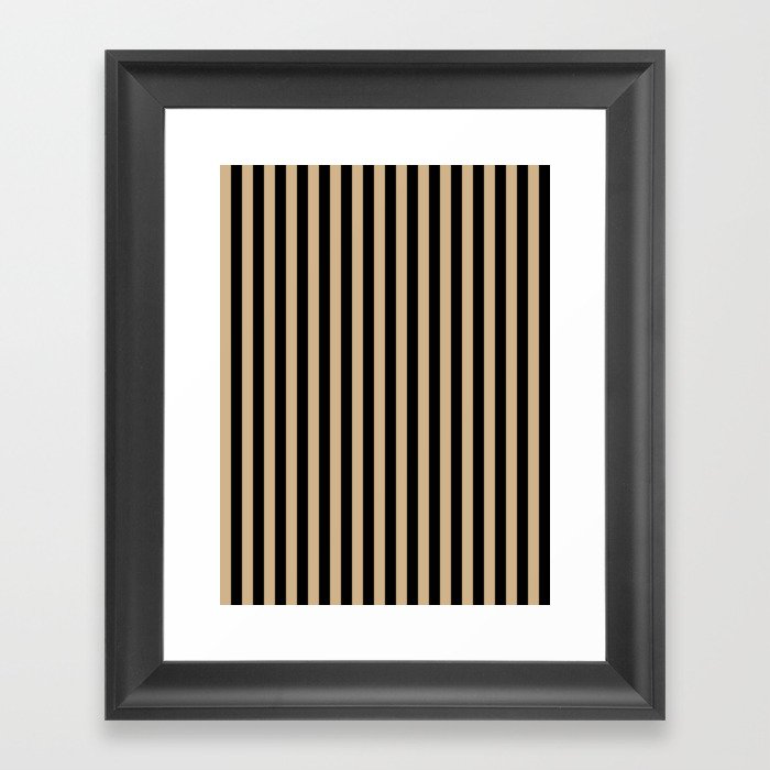 Tan Brown and Black Vertical Stripes Framed Art Print
