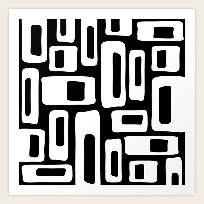 Retro Mid Century Modern Abstract Pattern 335 Black and White Art Print