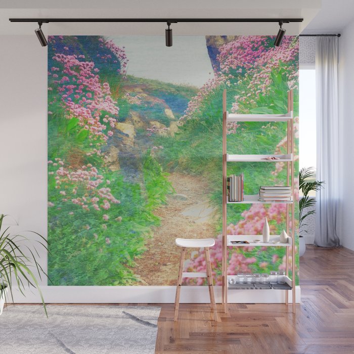 beach floral pathway impressionism painted realistic scene Wall Mural