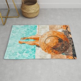 By The Pool All Day, Summer Travel Woman Swimming, Tropical Fashion Bohemian Painting Area & Throw Rug