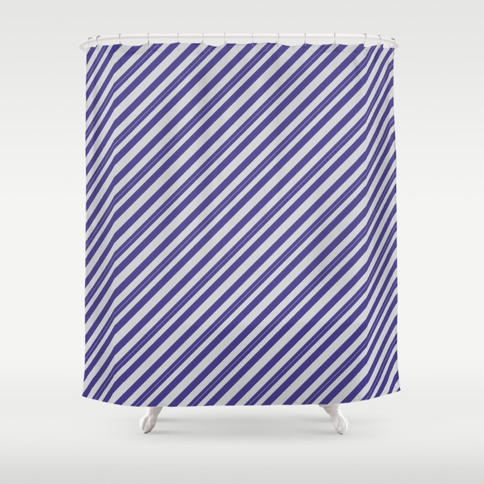 Dark Slate Blue and Light Grey Colored Lined/Striped Pattern Shower Curtain