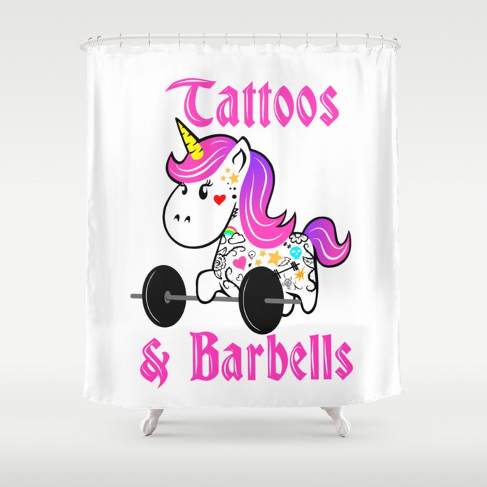 Tattoo Barbell Girl Unicorn Shower Curtain