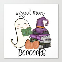 Halloween funny cute ghost reading books Canvas Print