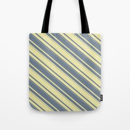 [ Thumbnail: Slate Gray & Pale Goldenrod Colored Stripes Pattern Tote Bag ]