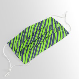 [ Thumbnail: Chartreuse & Midnight Blue Colored Striped/Lined Pattern Face Mask ]