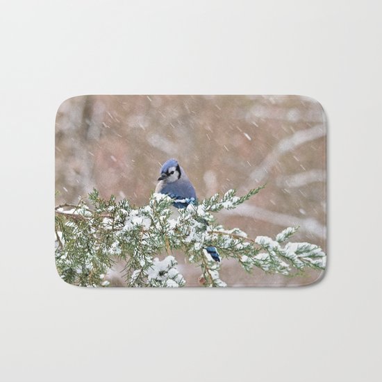 Winter Has Arrived (Blue Jay) Bath Mat