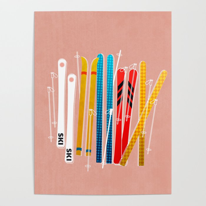Colorful Ski Illustration and Pattern no 2 Poster