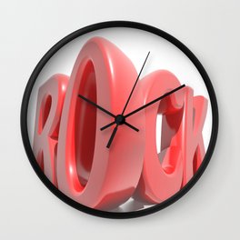 Rock in red letters on white background Wall Clock