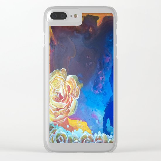 Mad Lucy's Golden Roses. Yellow Roses and Galaxy Blue. Clear iPhone Case