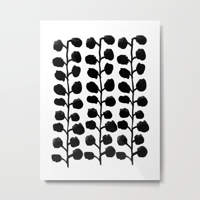 Black and white minimal modern petals leaves bloom spring summer monochromatic urban dorm decor Metal Print