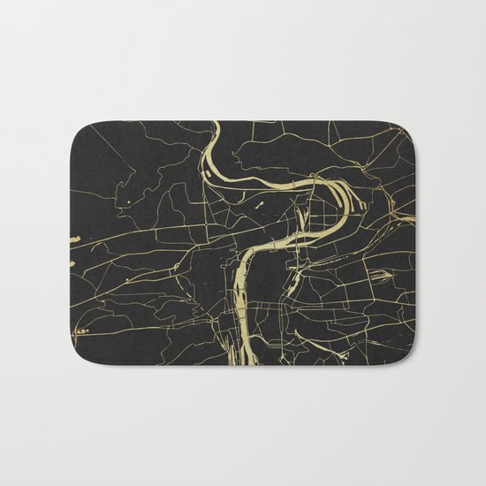 Prague Black and Gold Map Bath Mat