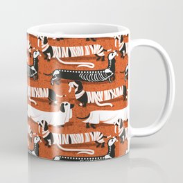 Spooktacular long dachshunds // gold drop orange background mummy ghost and skeleton dogs Coffee Mug