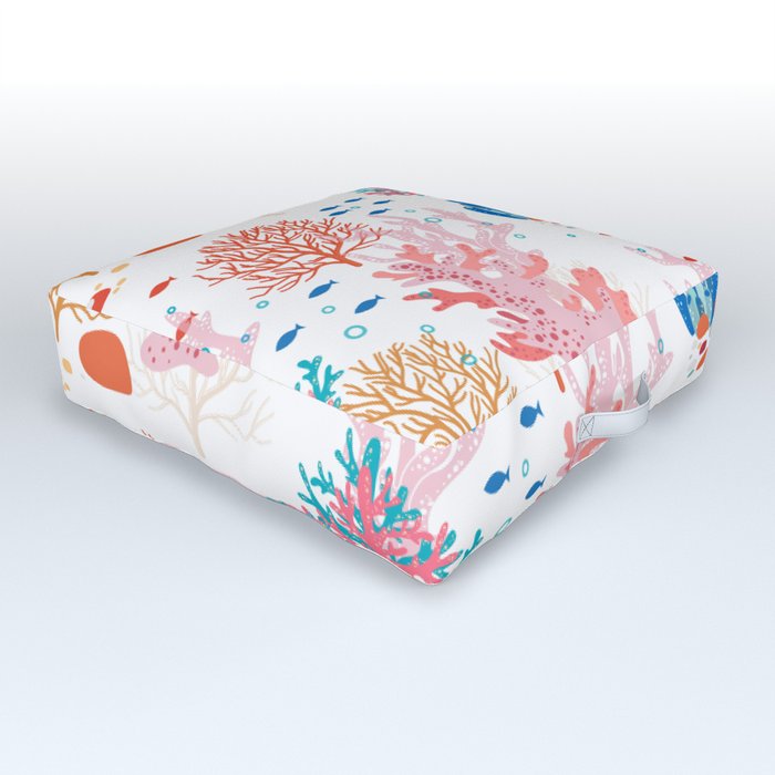 Corals and Fish in a Reef Outdoor Floor Cushion