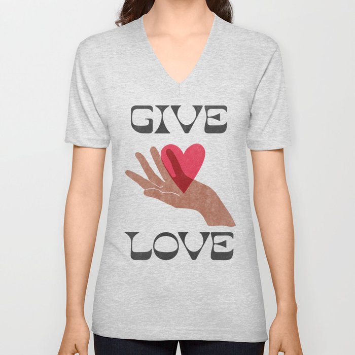GIVE LOVE \\ Mid-century retro design V Neck T Shirt