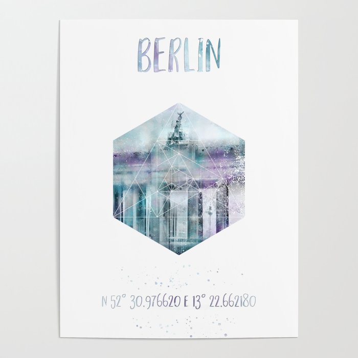 Coordinates BERLIN Brandenburg Gate | jazzy watercolor Poster
