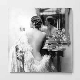 Ziegfeld Girl at her Dressing Table back stage, Paris black and white photograph Metal Print