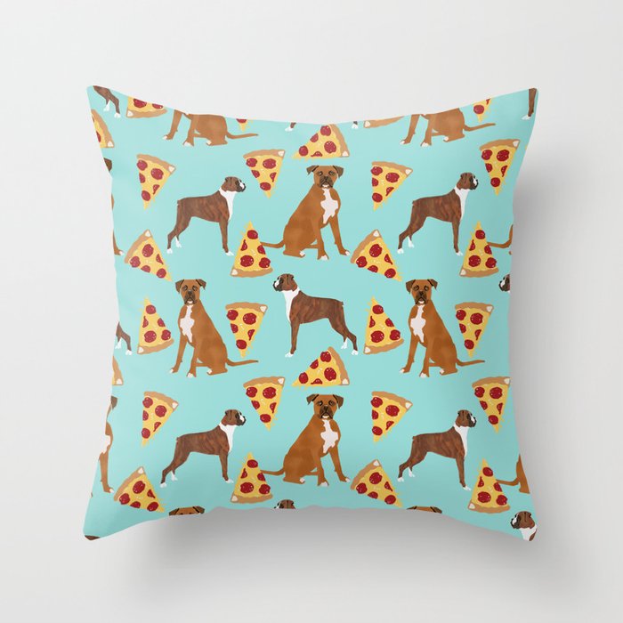 Boxer dog pattern pizza dog lover pet portraits boxers dog breed by pet friendly Throw Pillow