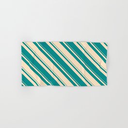 [ Thumbnail: Dark Cyan & Bisque Colored Stripes/Lines Pattern Hand & Bath Towel ]