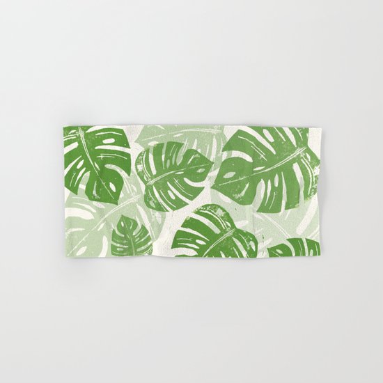 Linocut Monstera Leaf Pattern Hand & Bath Towel