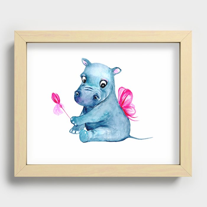 Fairy Baby Hippo Recessed Framed Print