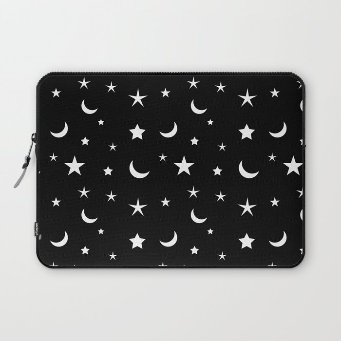 Black and White moon and star pattern Laptop Sleeve