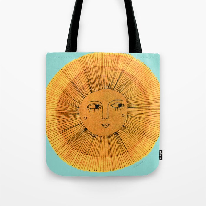 Sun Drawing Gold and Blue Tote Bag
