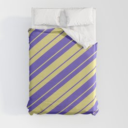 [ Thumbnail: Tan and Slate Blue Colored Lines/Stripes Pattern Duvet Cover ]