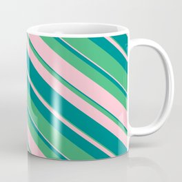 [ Thumbnail: Sea Green, Pink, and Teal Colored Stripes/Lines Pattern Coffee Mug ]