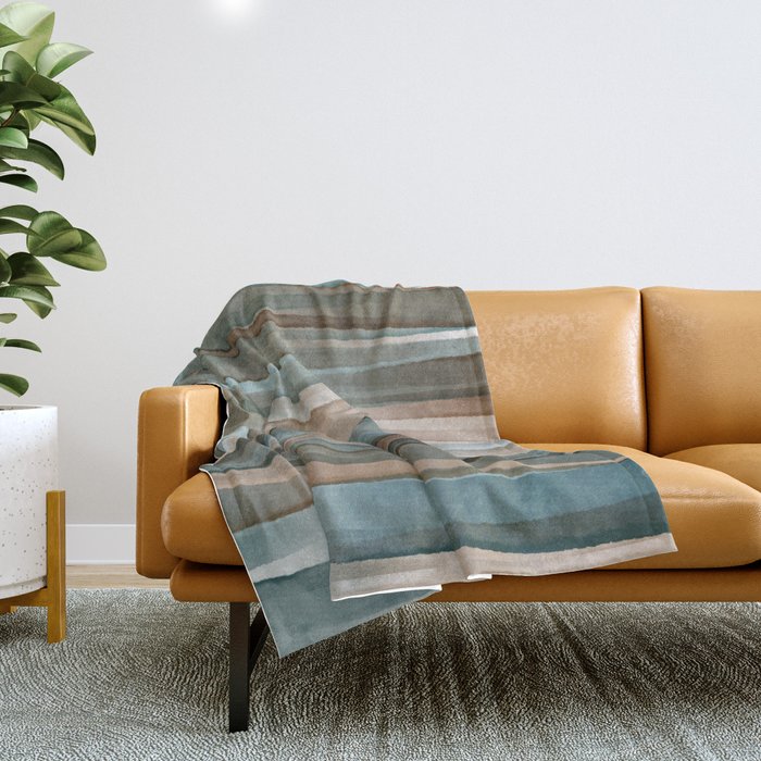 Soft Harbor blue, Teal green & Coca mocha warm brown _ abstract watercolor  waves Throw Blanket